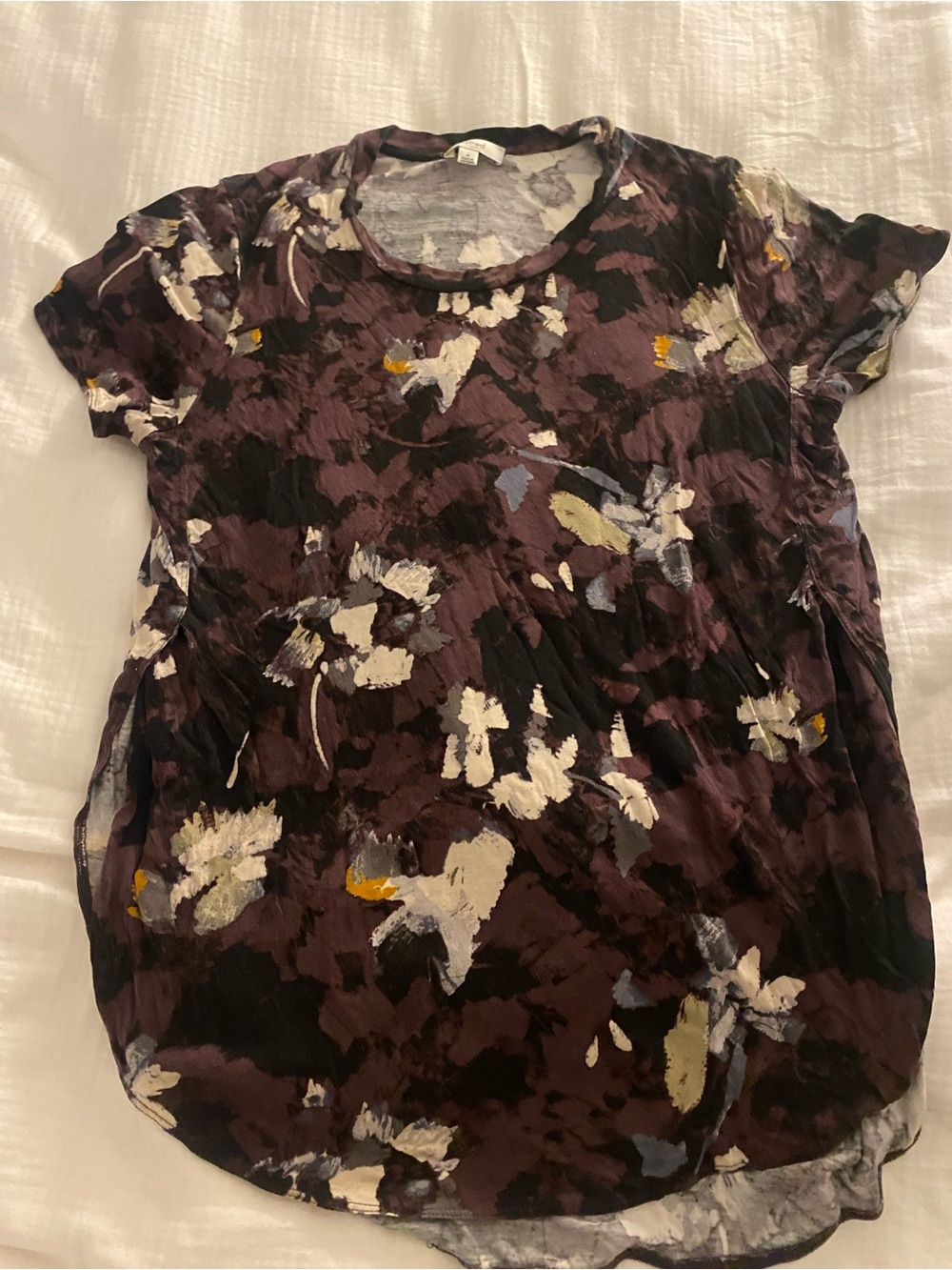 Wilfred Purple Abstract Floral Short Sleeve Scoop Neck Top